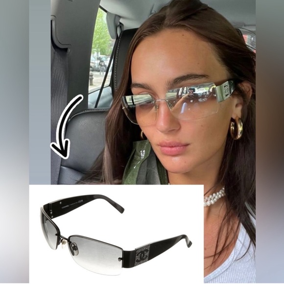Chanel 4117 Rimless Crystal Rhinestone CC Y2K Sunglasses Black Silver Hue - Picture 1 of 16